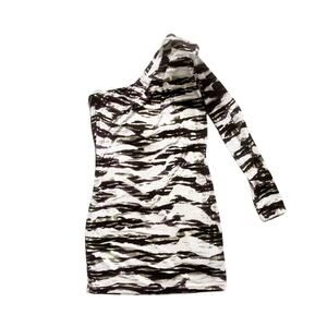 One Shoulder Beige Cream Purple Gold Short Dress Small Mini Dress Animal Print